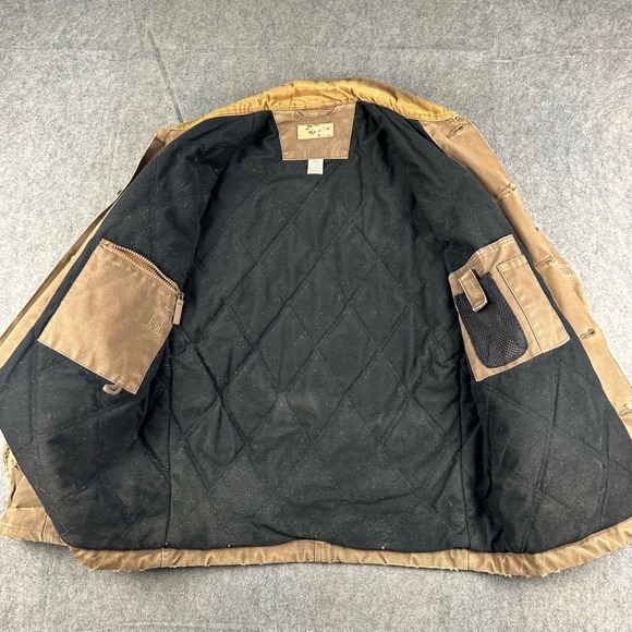 Canvas Barn Chore Jacket Quilt Lined Brown Work Thrash Distress Small OVERSIZED - Picture 4 of 16